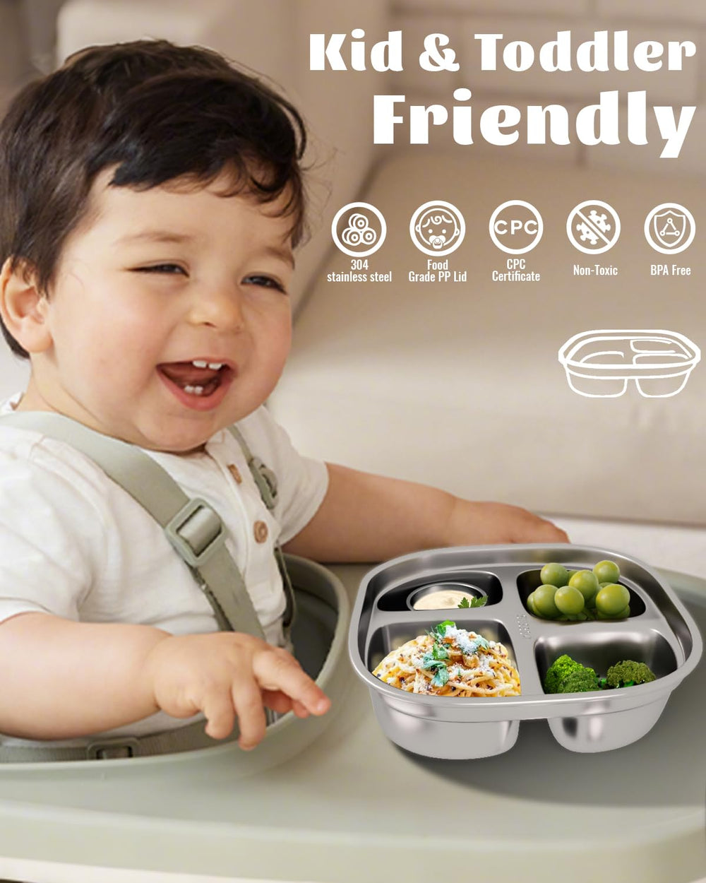 Bakpoco four-compartment detail highlighting separate sections for vegetables, proteins, and grains.