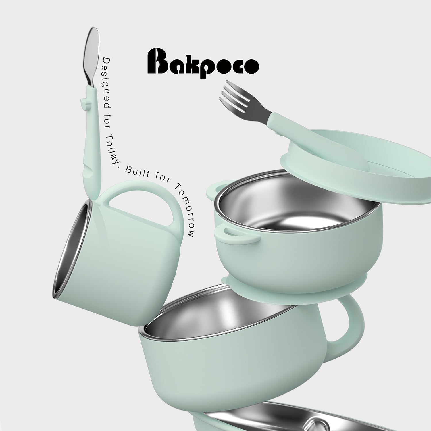 Bakpoco Kids Dinnerware two-in-one stainless steel and silicone displays versatility
