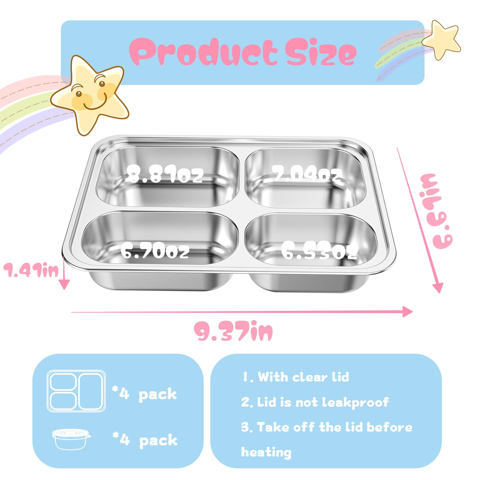 Bakpoco divided plate is oven-safe and dishwasher-safe for easy cleanup.
