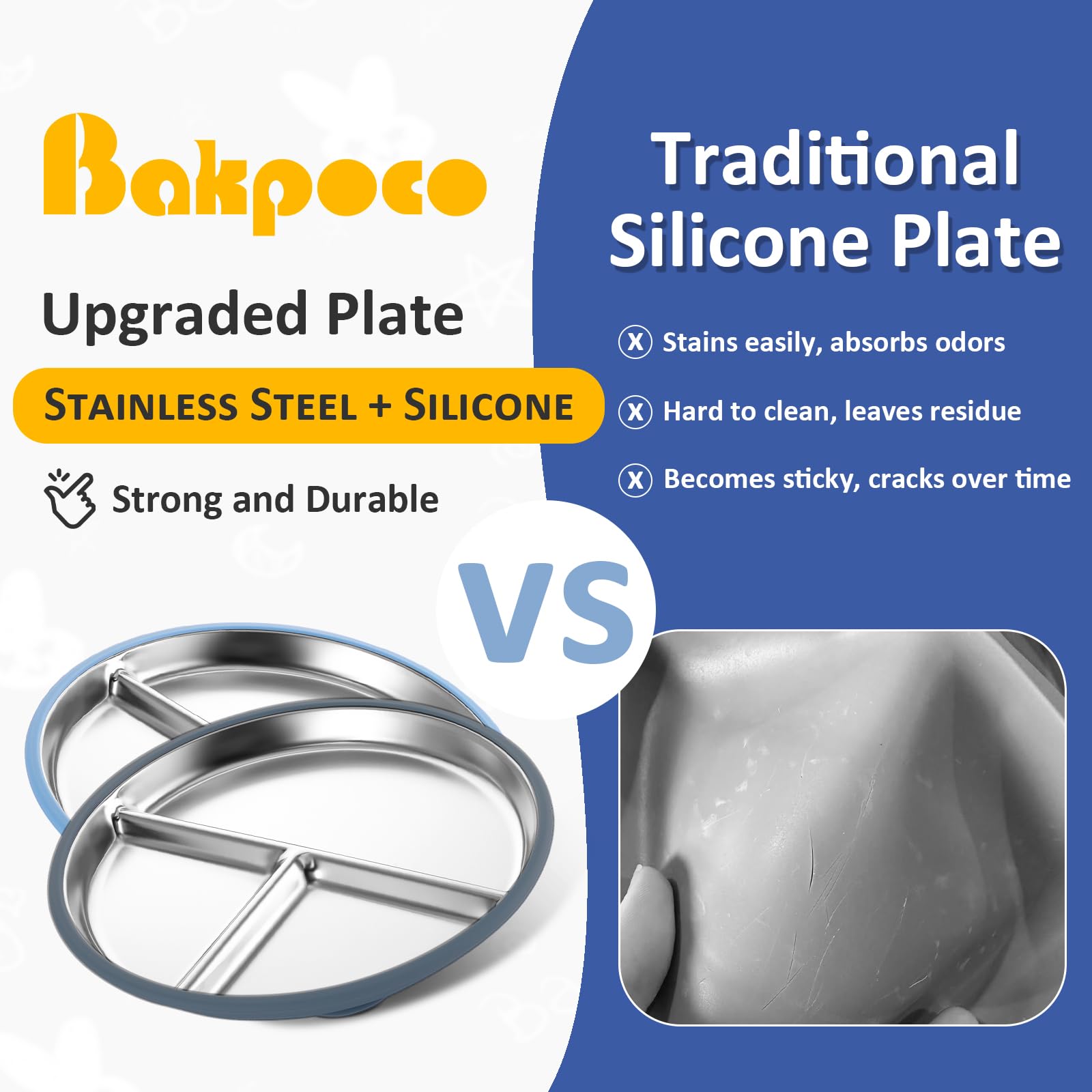 Bakpoco removable silicone suction sleeve enhances stability during self-feeding.