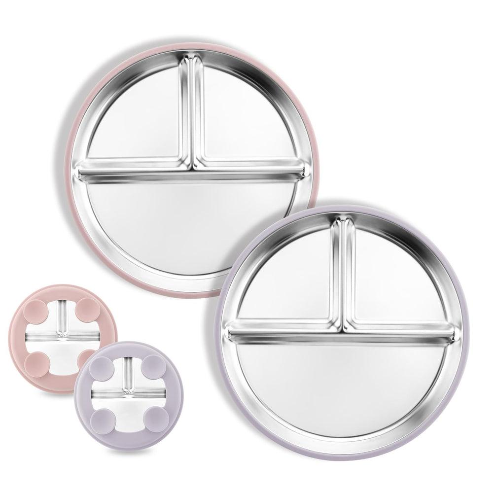 Bakpoco stainless baby plate with suction 8in pink keeps meals mess-free on trays.