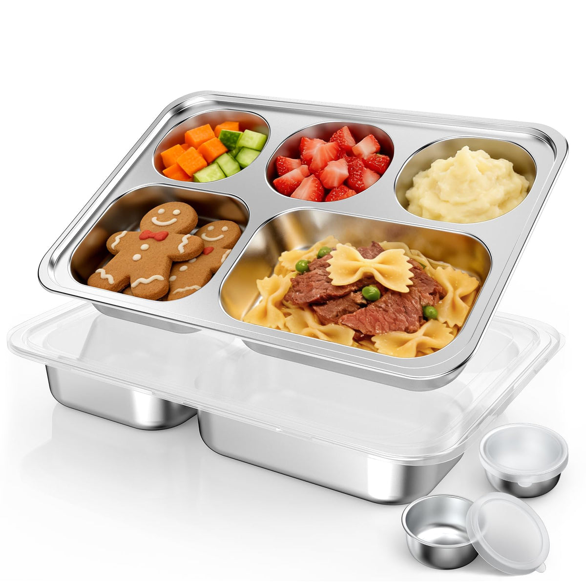 Bakpoco stainless steel divided plate for kids top view with five sections for balanced meals