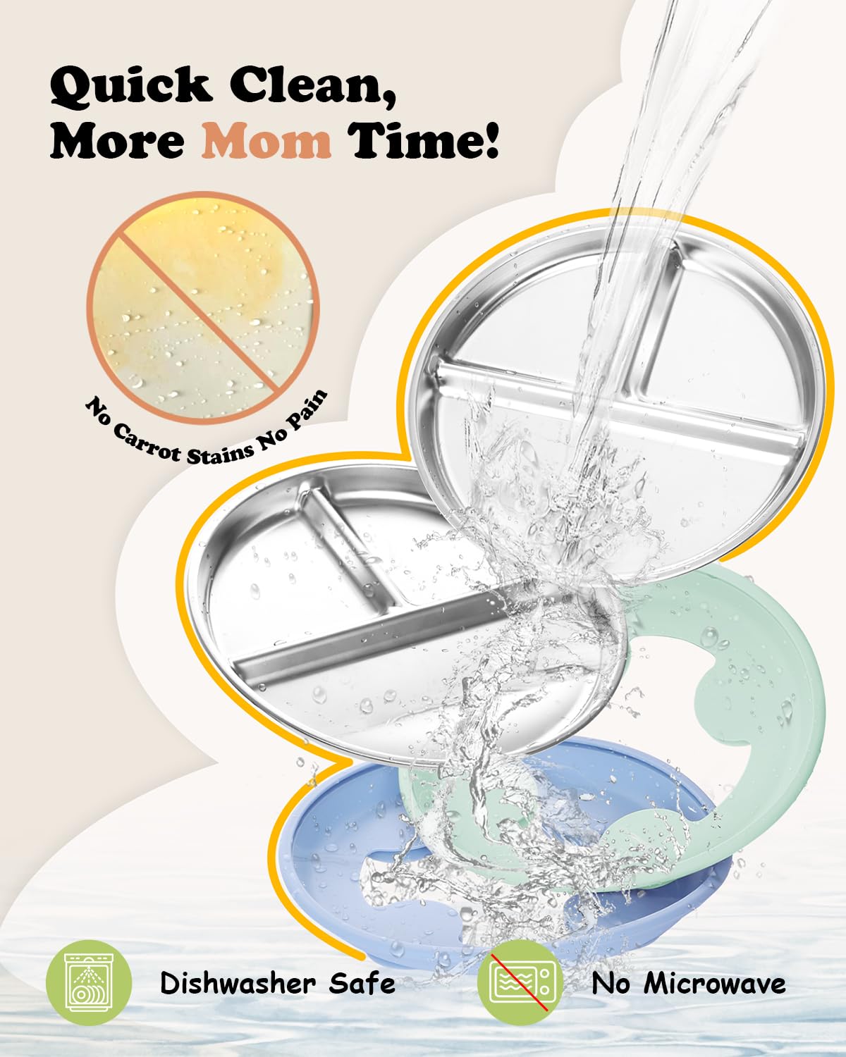 Bakpoco stainless steel kid plate emphasizes durable non-toxic construction for safe meals