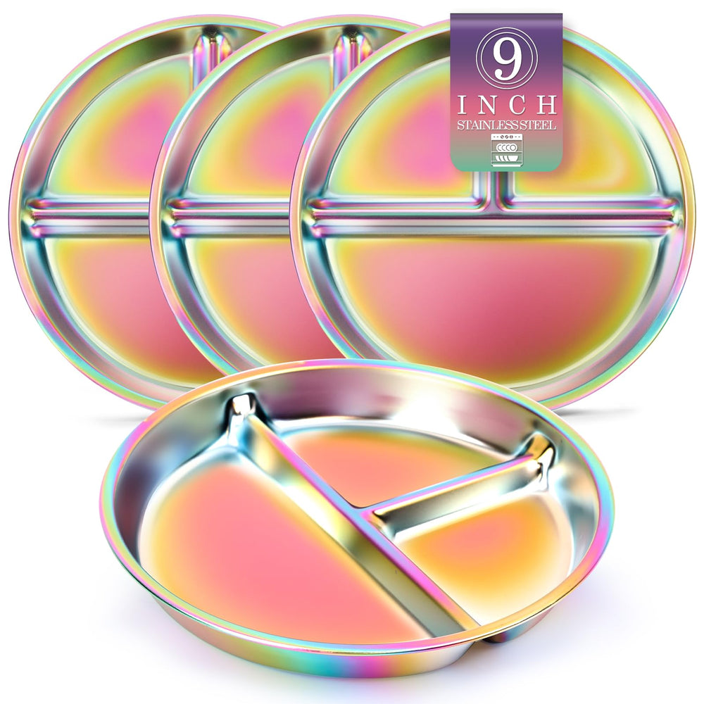 Bakpoco stainless steel kids plates 4-pack with divided sections for balanced meals