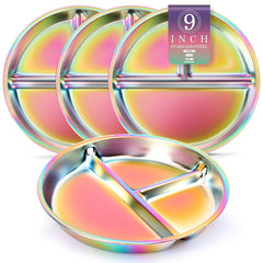 Bakpoco stainless steel kids plates 4-pack with divided sections for balanced meals