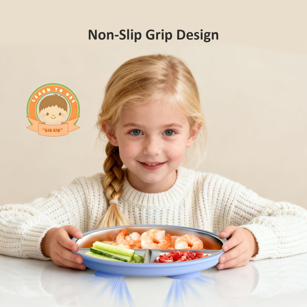 Bakpoco stainless steel plate closeup shows durable unbreakable design.