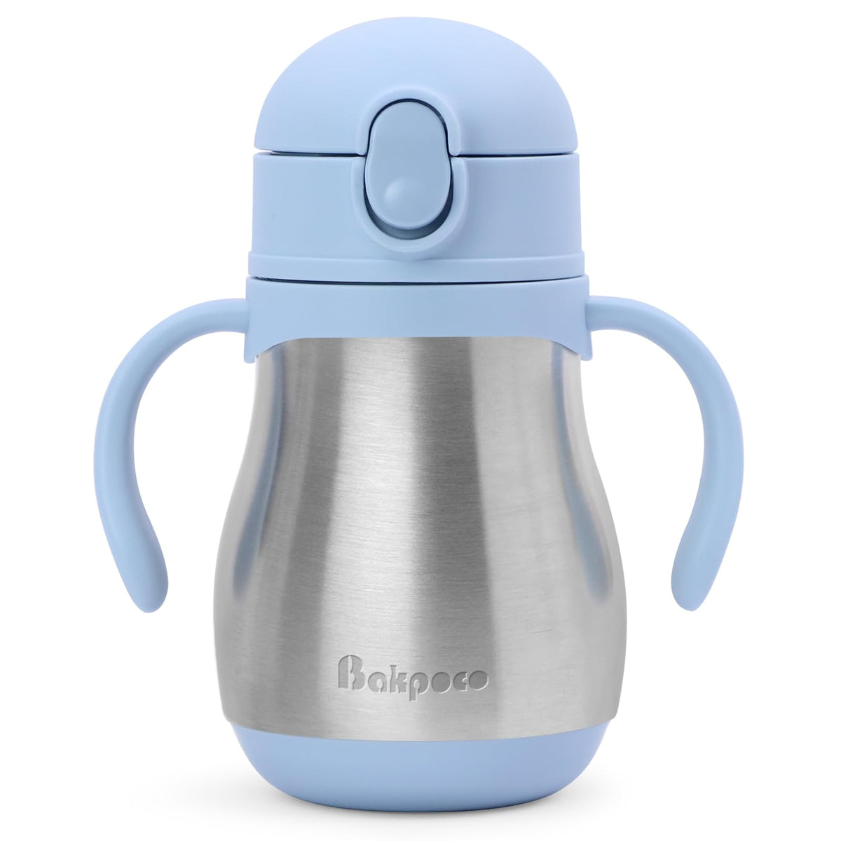 Bakpoco stainless steel straw sippy cup with blue handles for all-day hydration