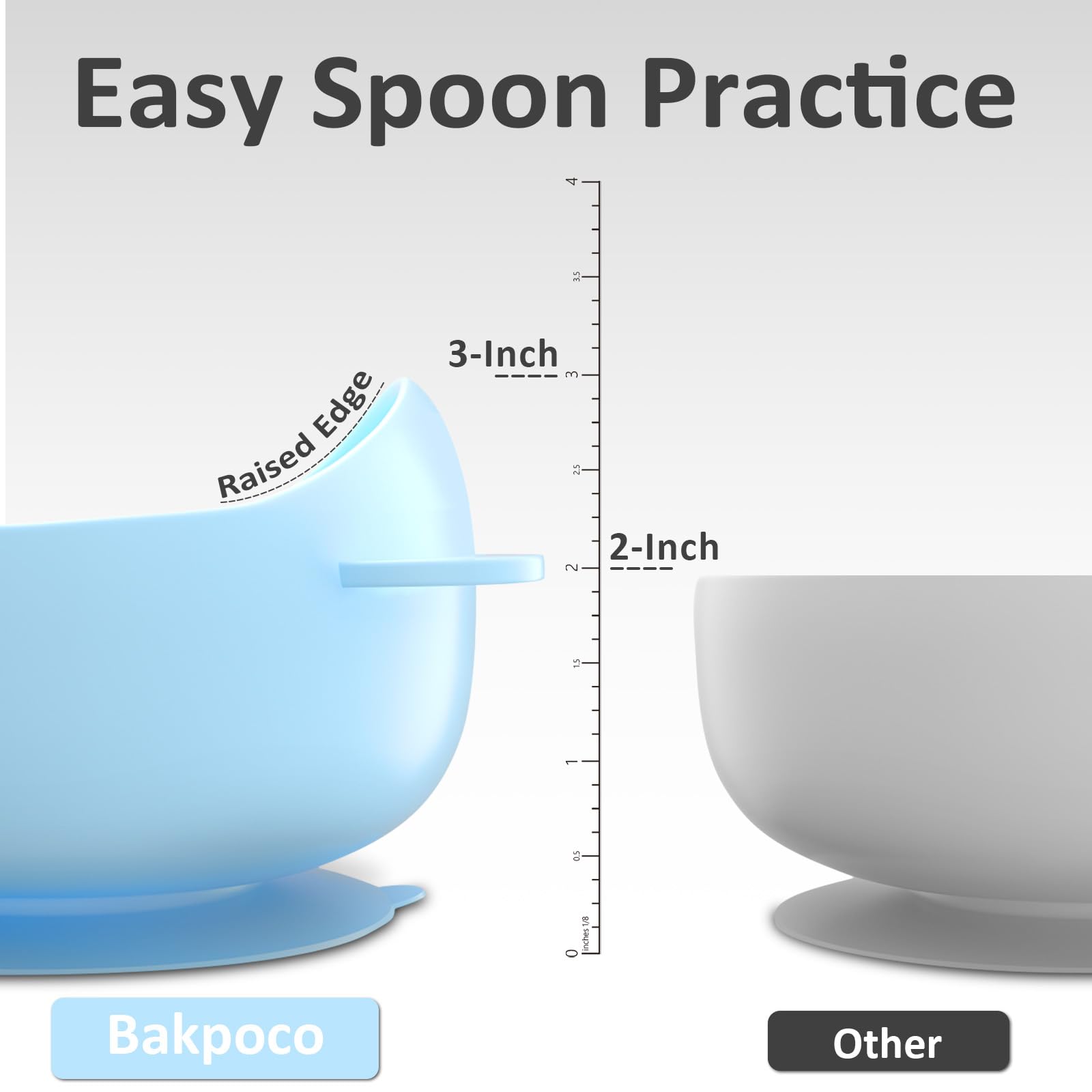Bakpoco suction bowl securely attached to highchair tray for tidy meals.