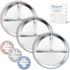 Bakpoco suction plate on a highchair tray reduces spills during self-feeding.