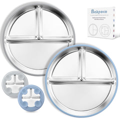 Bakpoco toddler plate suction blue stays put for mess-free self-feeding.