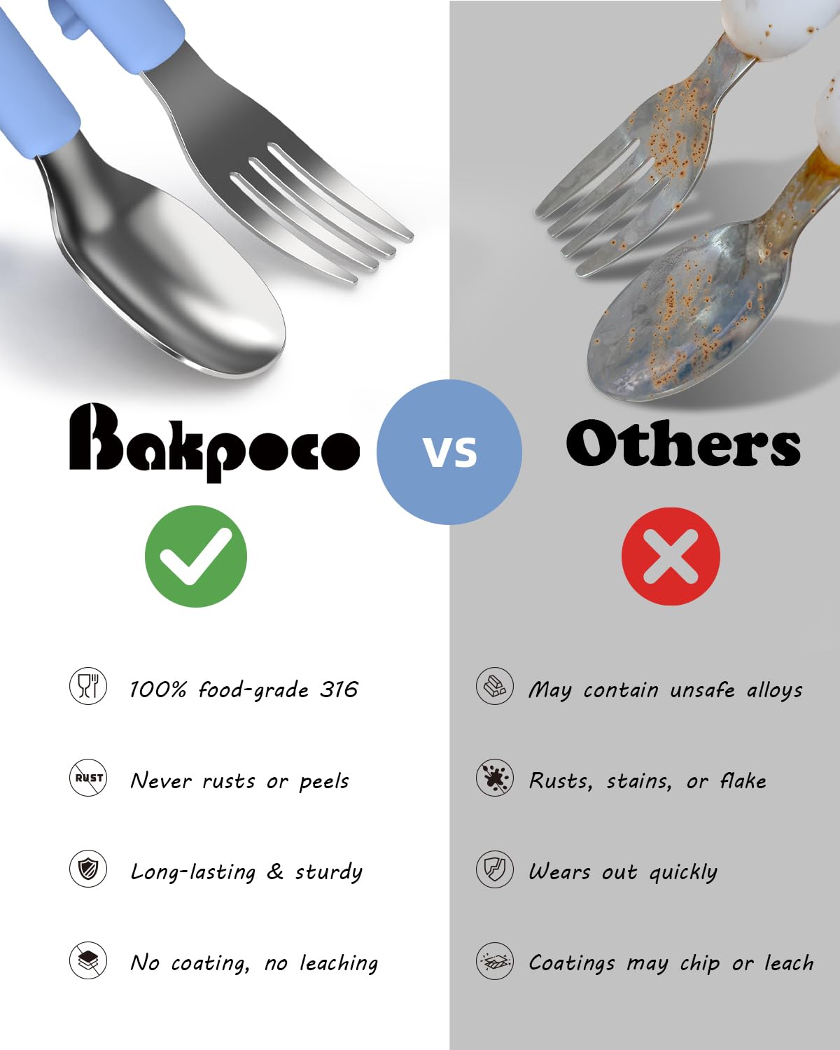 Bakpoco colorful color sets help kids identify their own silverware