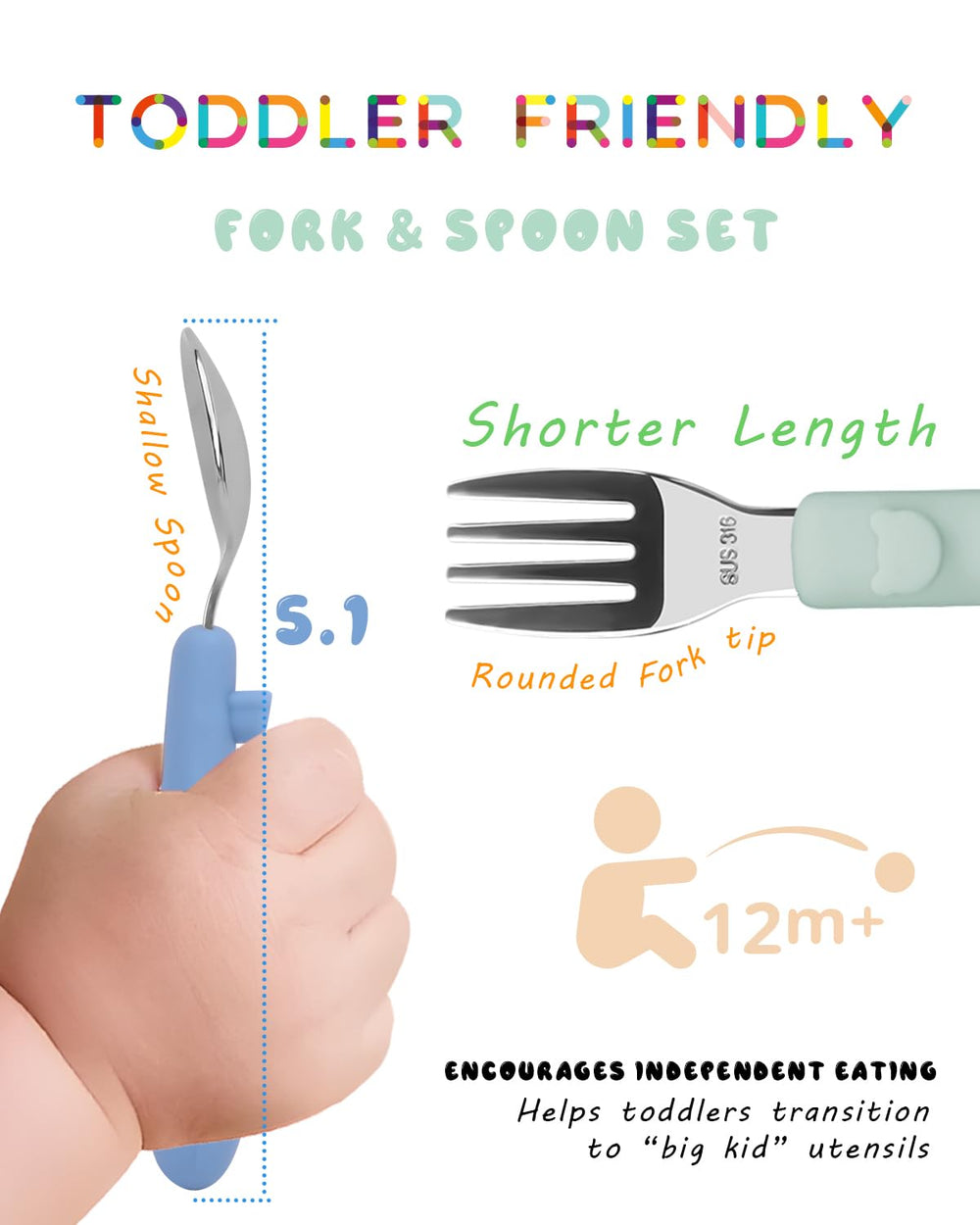 Bakpoco rounded forks aid little hands learning self-feeding safely.