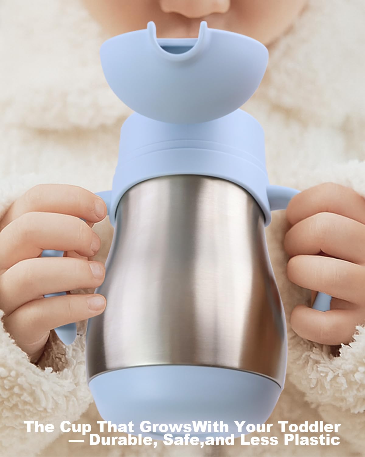 Bakpoco blue sippy cup ideal for travel, daycare, and home routines