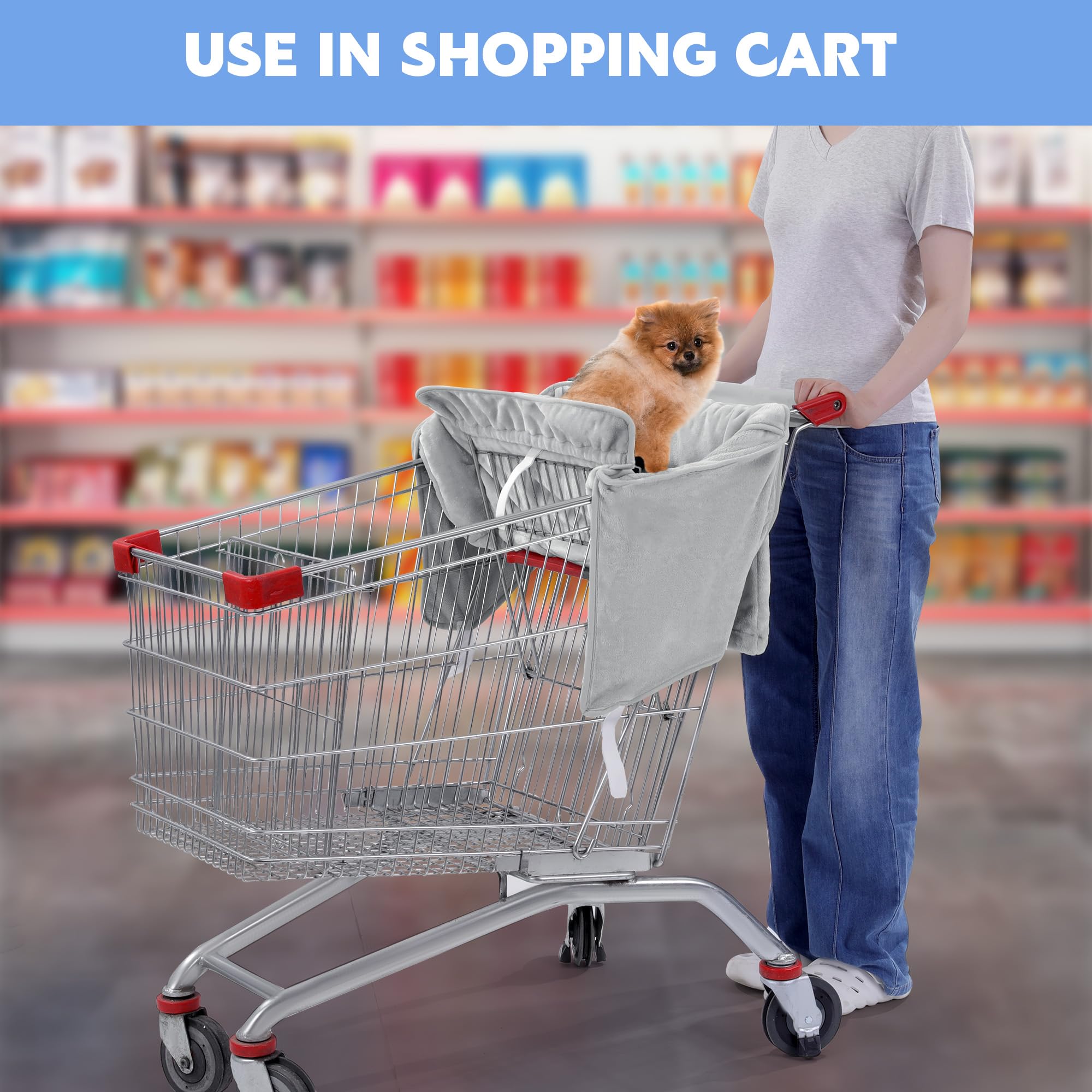 BALAPET in-use cart cover demonstrating comfortable shopping with a plush texture