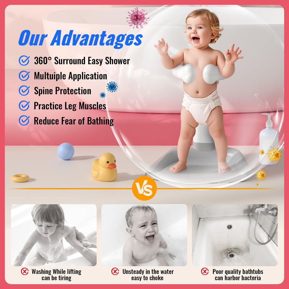 Balla Balein triangular-frame design adds sturdy stability during standing baths.