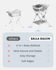 BALLA BALEIN bath tub with detachable feet promotes portability and versatility.