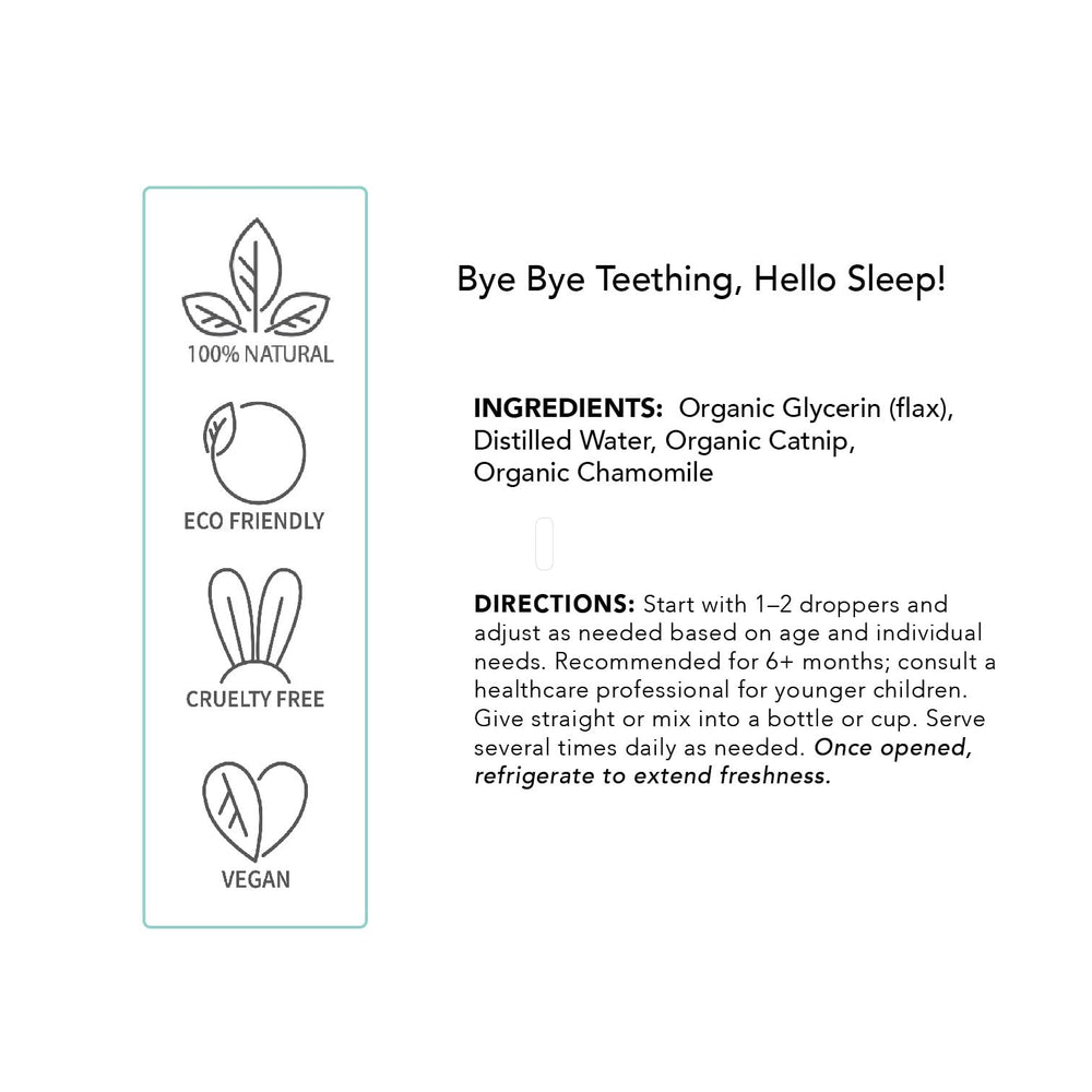 Balm! Baby Teething Tincture dropper dispensing calming drops for quick use.