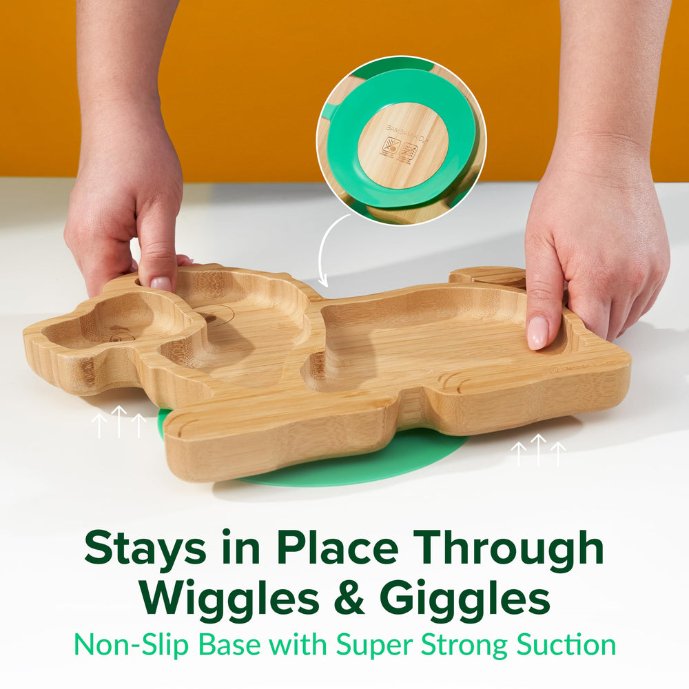 BamBamKidz bamboo 3-compartment plate keeps foods separate and aids picky eaters.