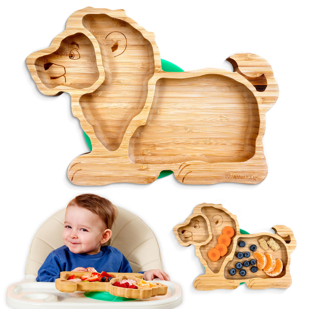 BamBamKidz Lion divided suction plate hero keeps meals engaging and minimizes spills.