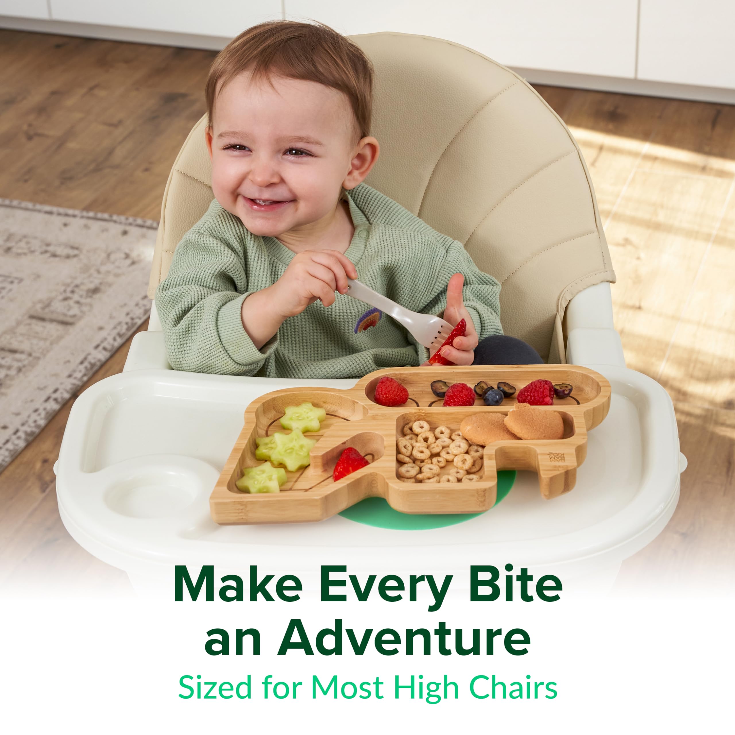 BamBamKidz bamboo divided suction plate divided sections help keep foods apart