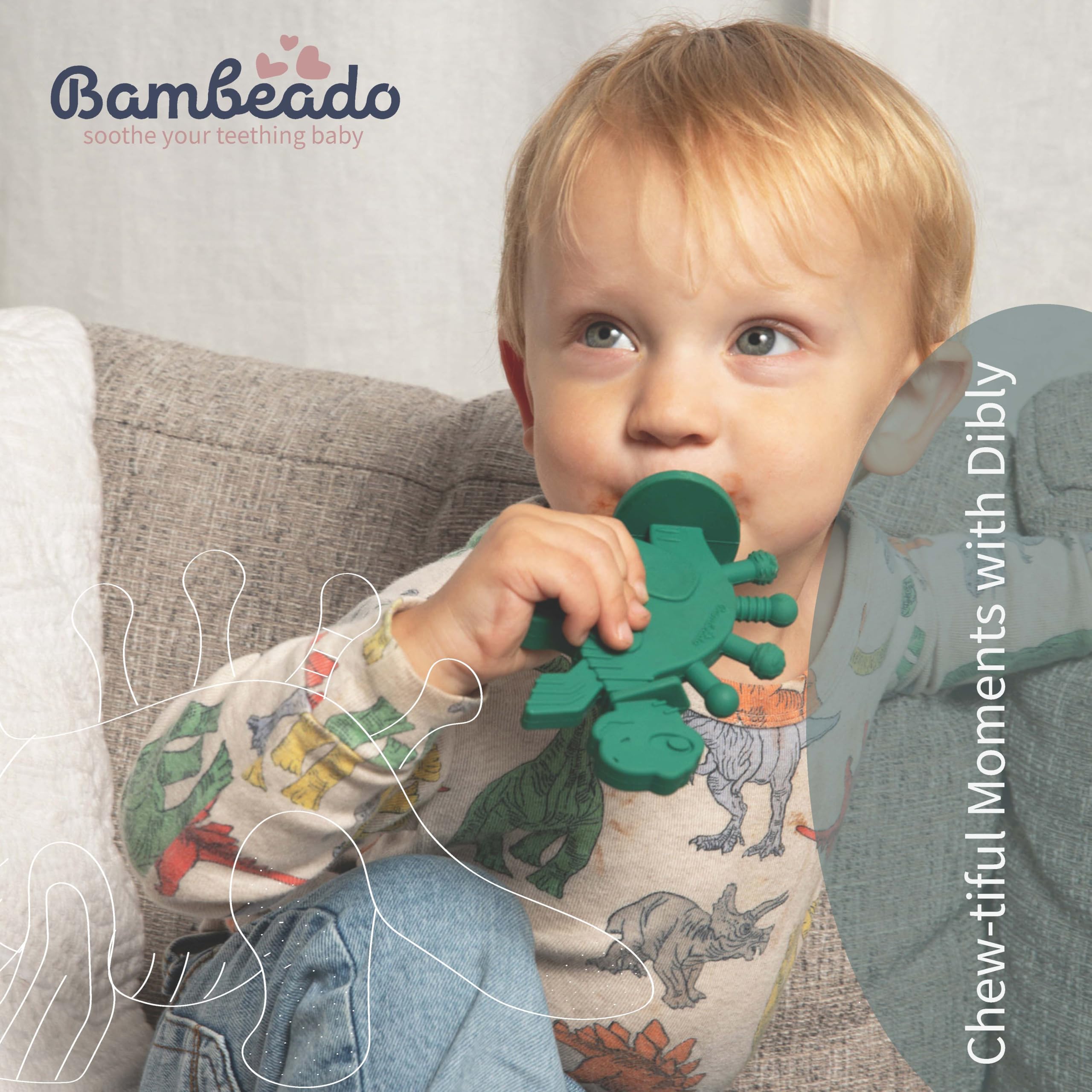 Colorful Dibly teether stimulates senses while soothing sore gums