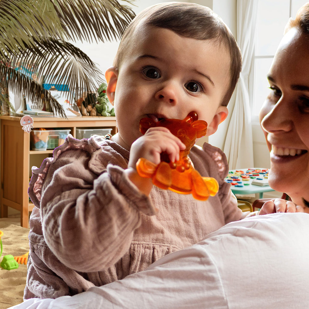 Bambeado LittleBamber teether soft-grip design promotes comfortable handling for babies