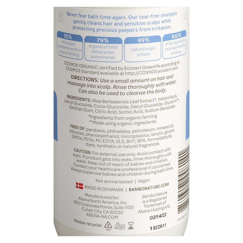 Bambo Nature Tear Clear Shampoo in bath time use for gentle cleansing.