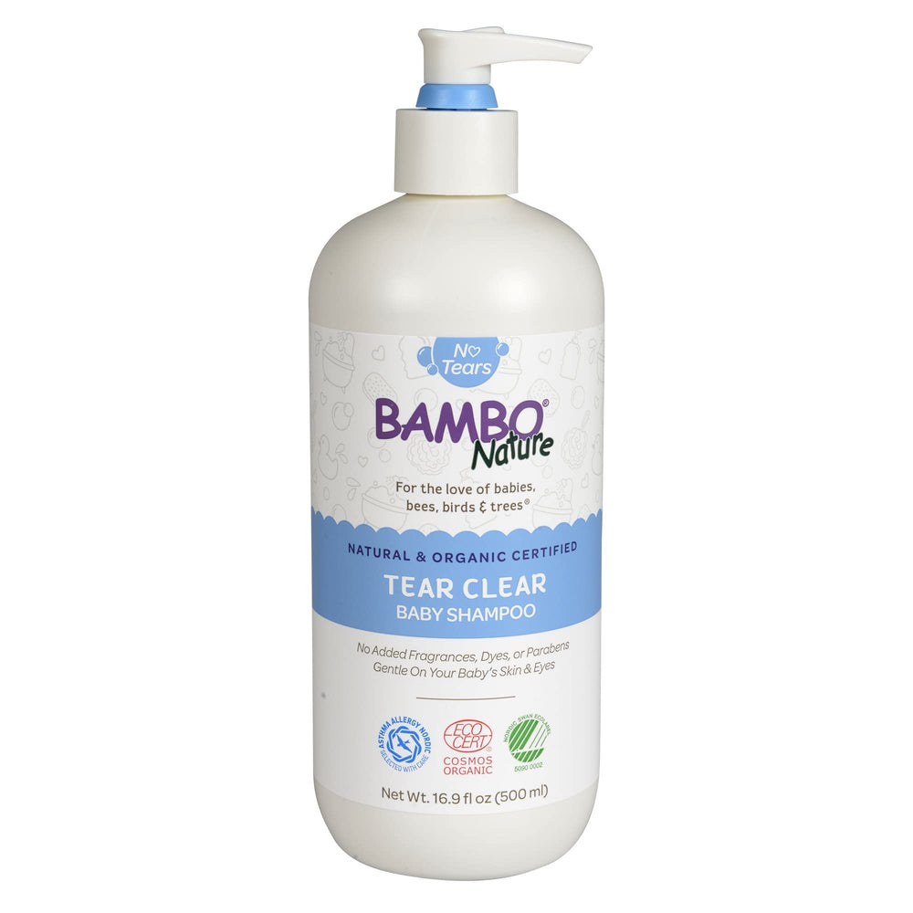 Bambo Nature Tear Clear Baby Shampoo bottle front for tear-free bath time.