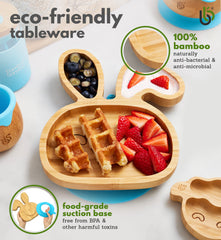 Bamboo Bamboo baby bunny plate design blue appeals to toddlers at mealtime.