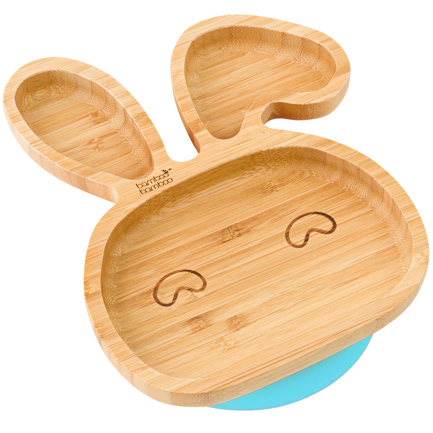 Bamboo Bamboo baby bunny plate suction blue keeps meals tidy and contained.