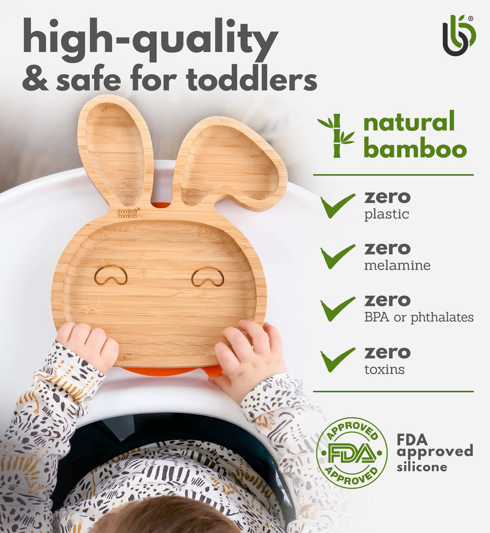 Bamboo Bamboo baby bunny plate weaning blue helps transition to solid foods.