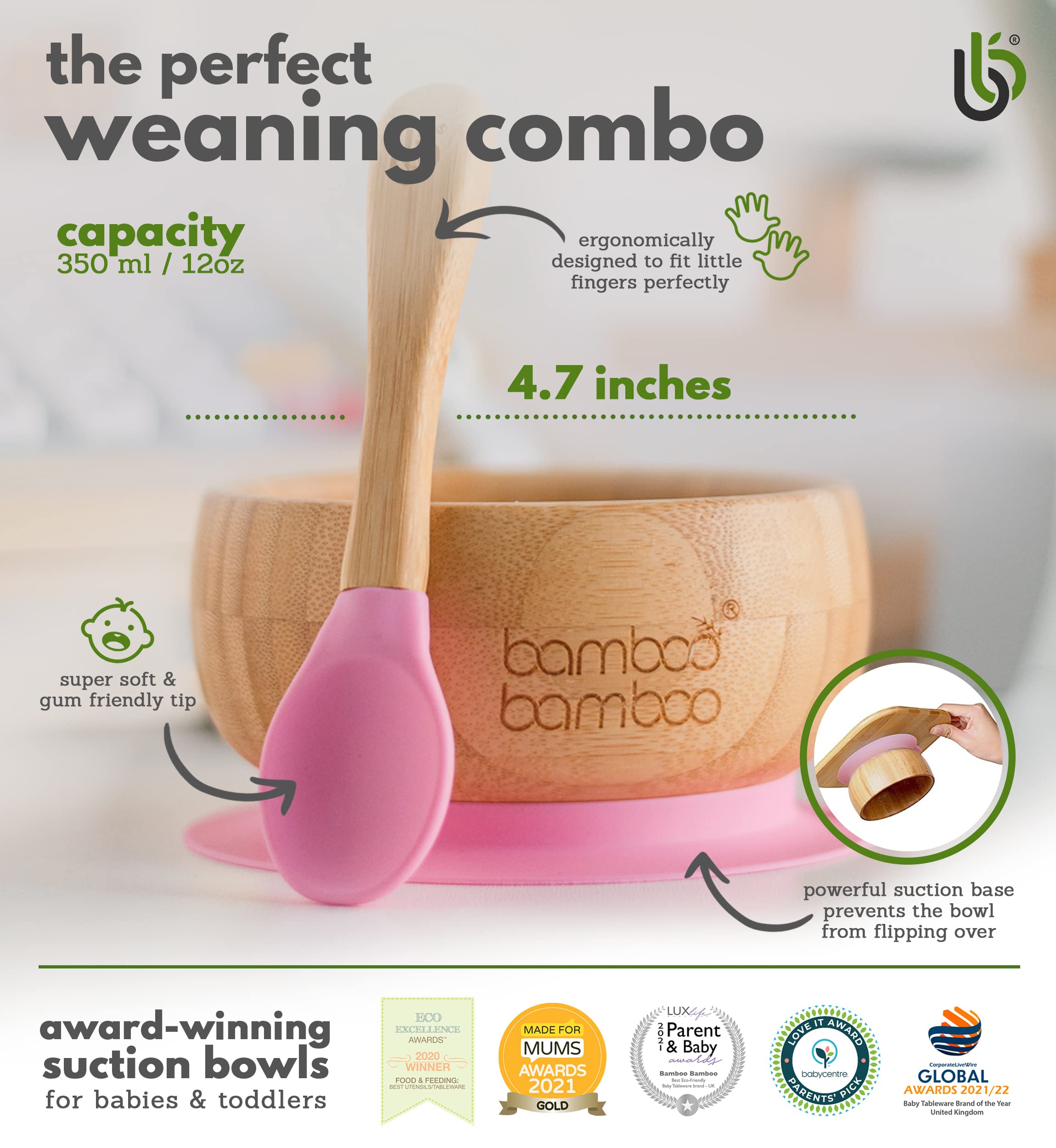 bamboo bamboo baby spoon set pink designed for easy, gentle feeding.