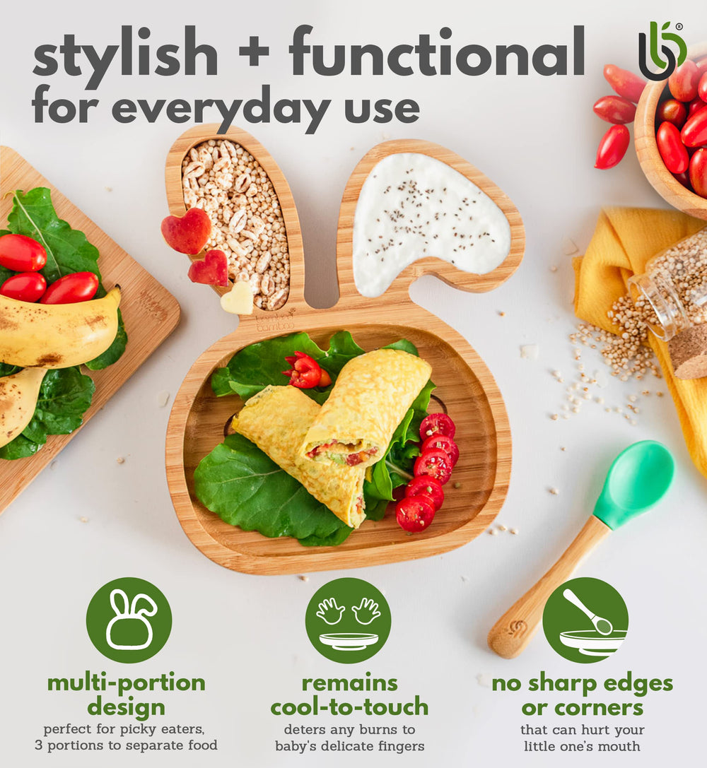 Bamboo Bamboo bunny plate easy-clean blue simplifies post-meal cleanup.