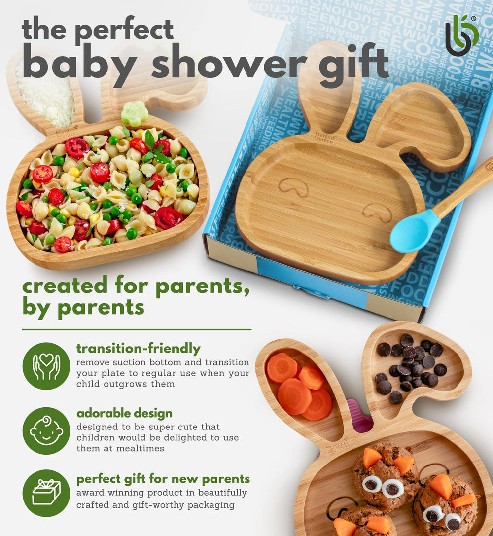 Bamboo Bamboo bunny-plate on-table blue anchors meals during on-the-go dining.