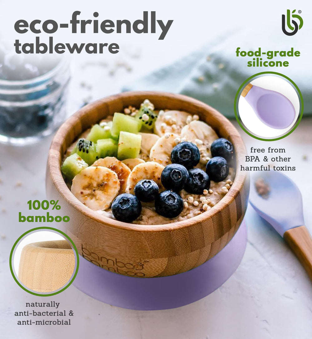 bamboo bamboo removable silicone suction cup keeps bowls steady during meals