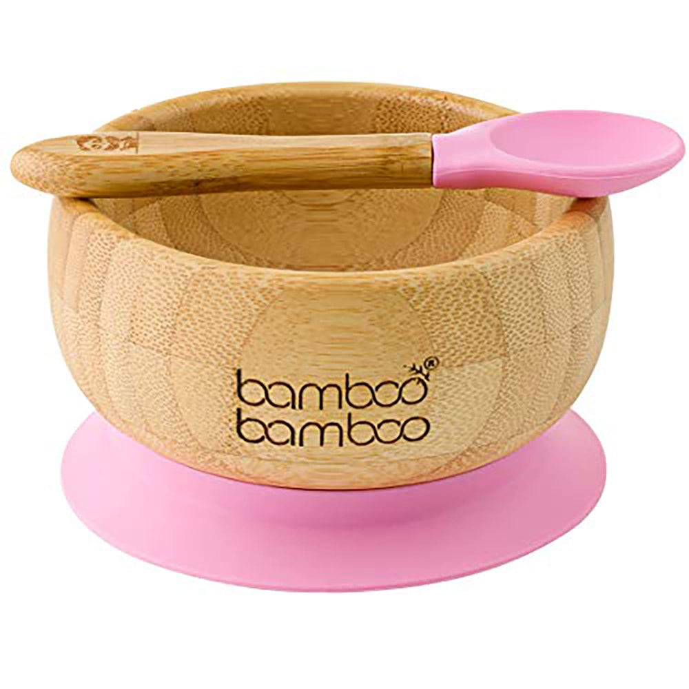 bamboo bamboo suction bowl pink with secure suction for mess-free feeding.