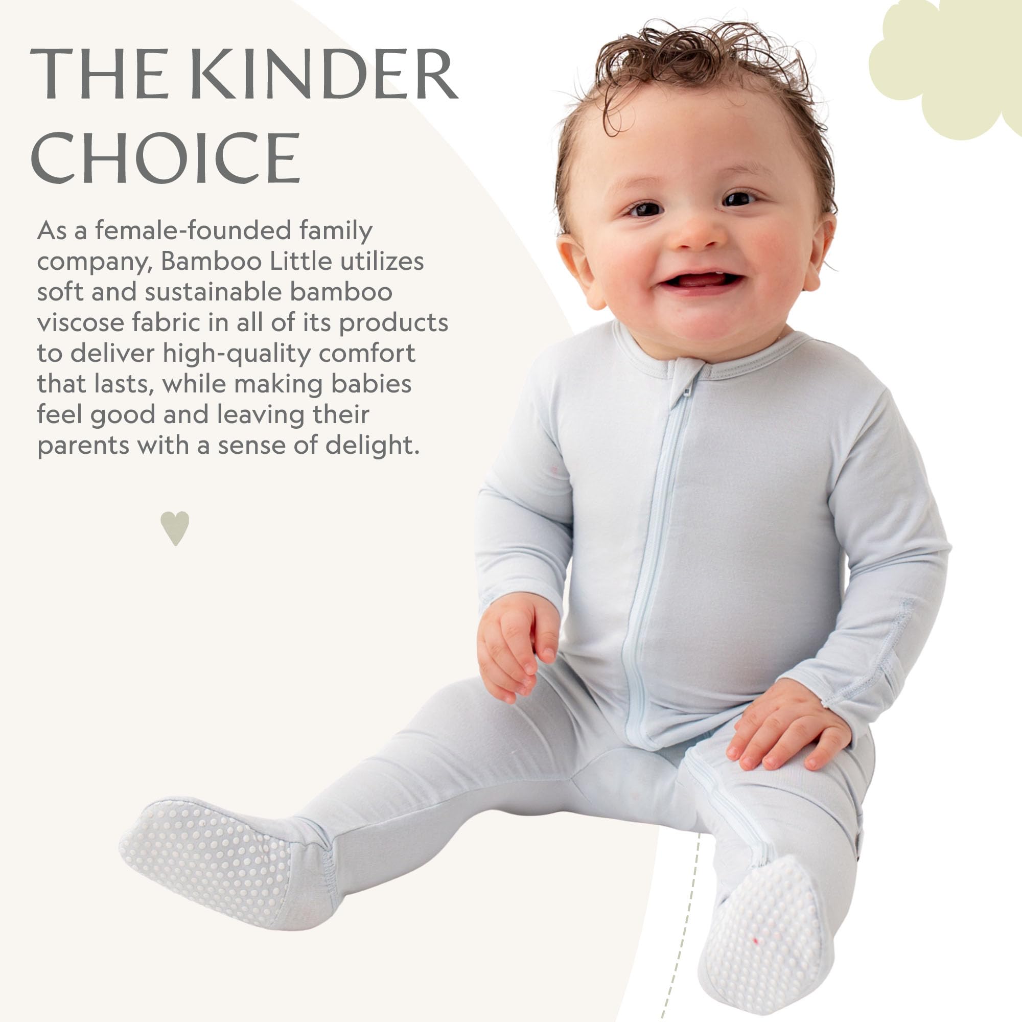 Diagonal zipper with concealed tab from Bamboo Little protects faces during changes.