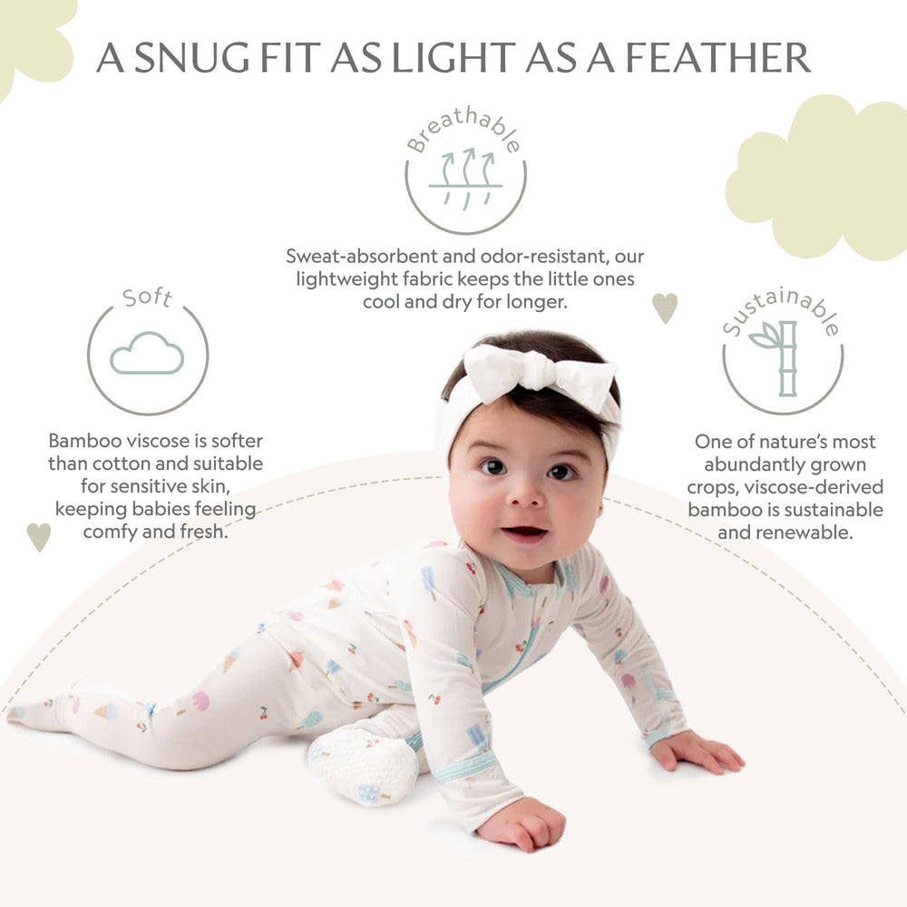 Bamboo Little concealed-zip-tab design protects baby's face during zipping.