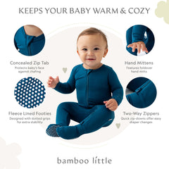 Bamboo Little footie with foldover mittens prevents scratches and adds cozy coverage.