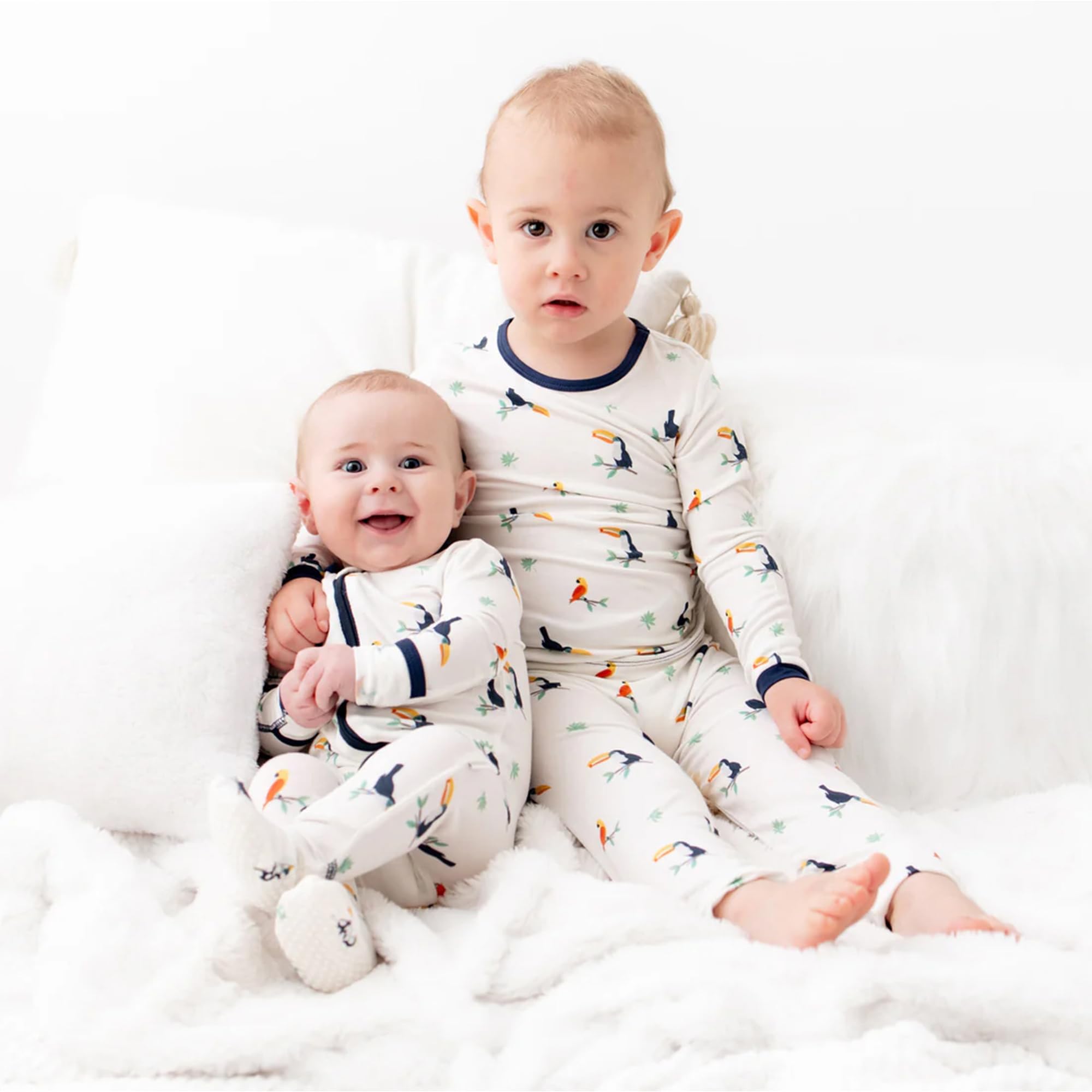 Bamboo Little comfy stretch fabric closeup suggests soft, breathable sleepwear.