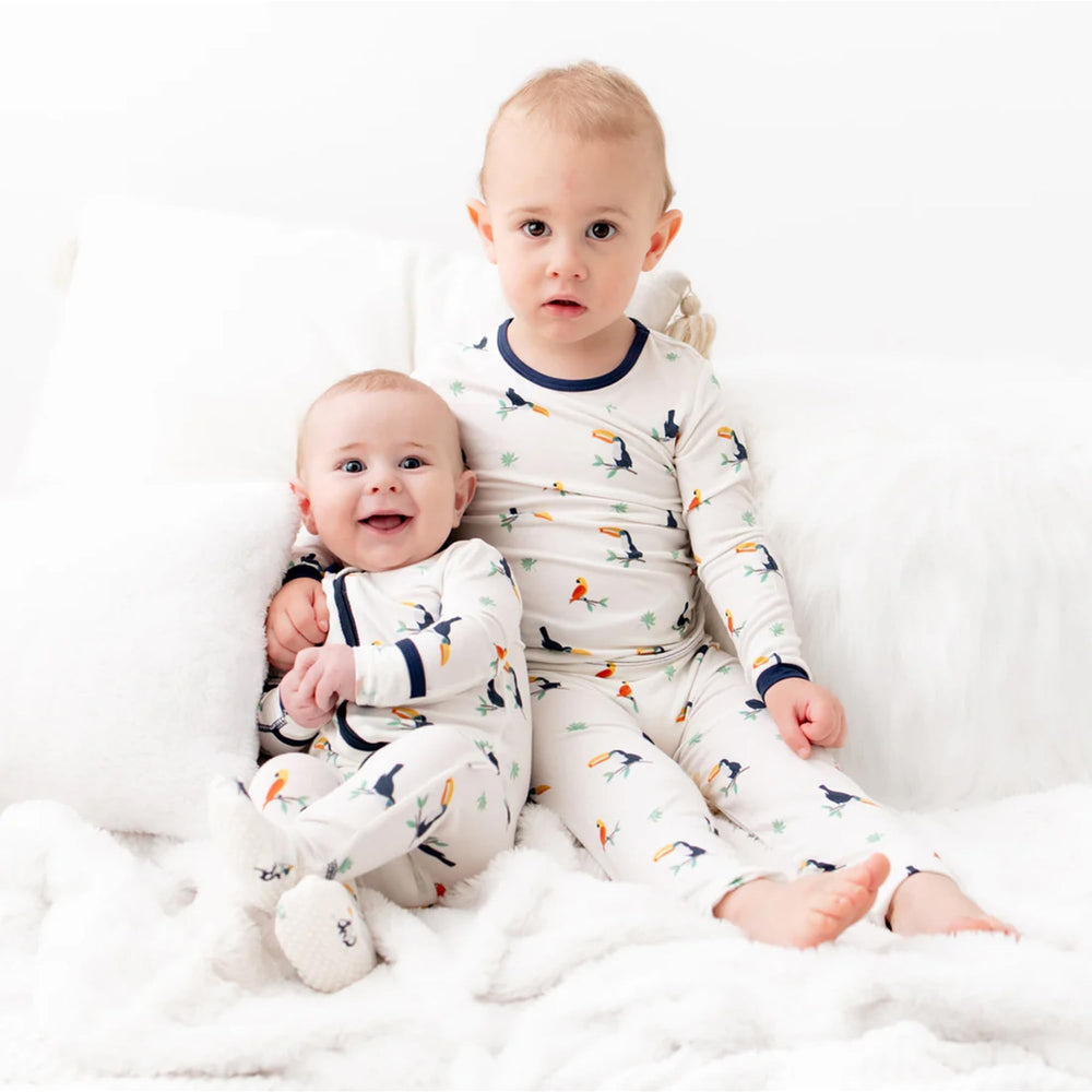 Bamboo Little comfy stretch fabric closeup suggests soft, breathable sleepwear.