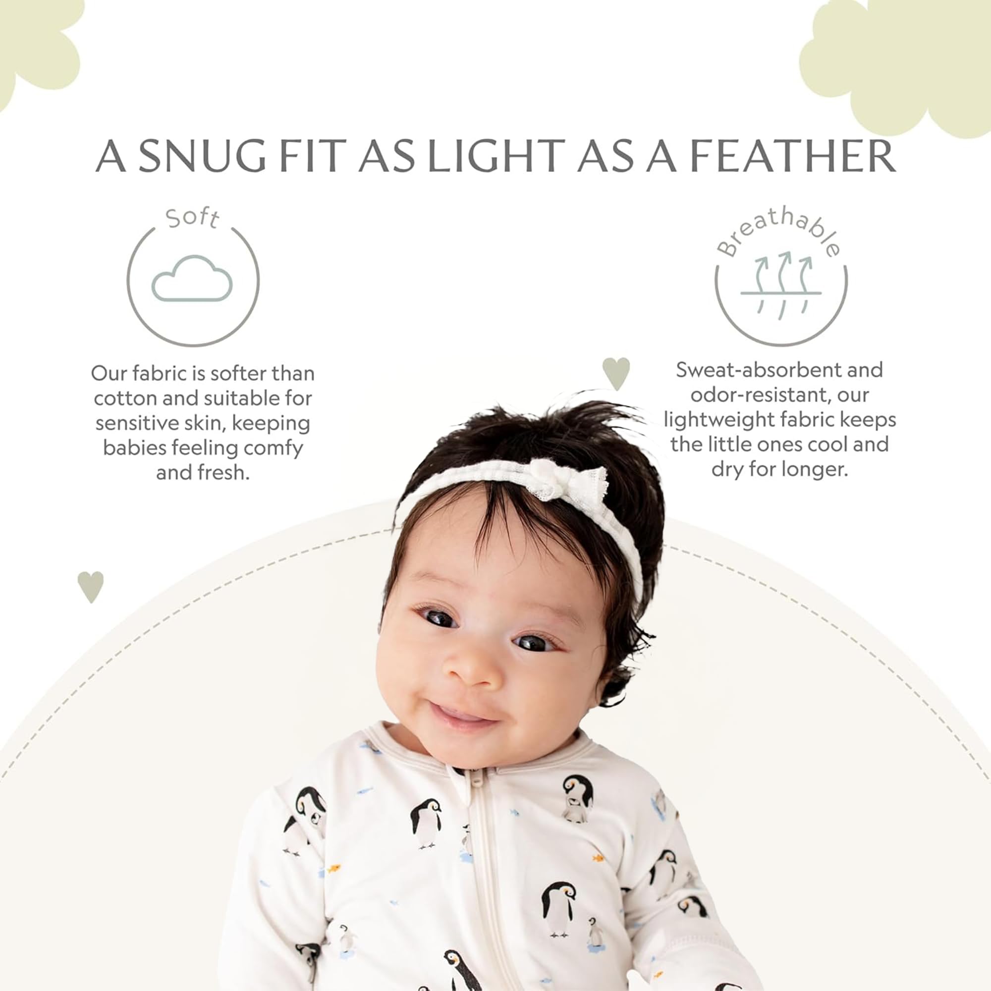 Bamboo Little footie diagonal two-way zipper image demonstrates quick diaper changes.