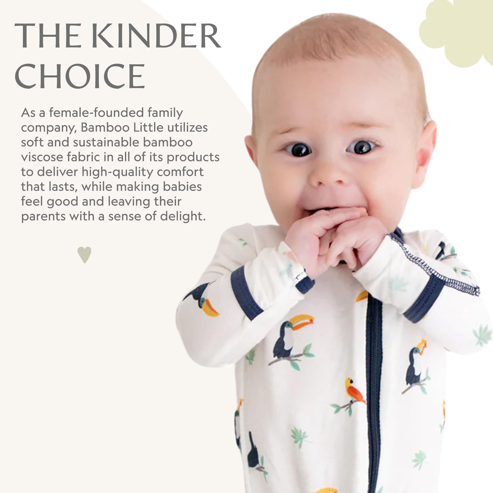Bamboo Little toucan print detail highlights playful design with gentle fabric.