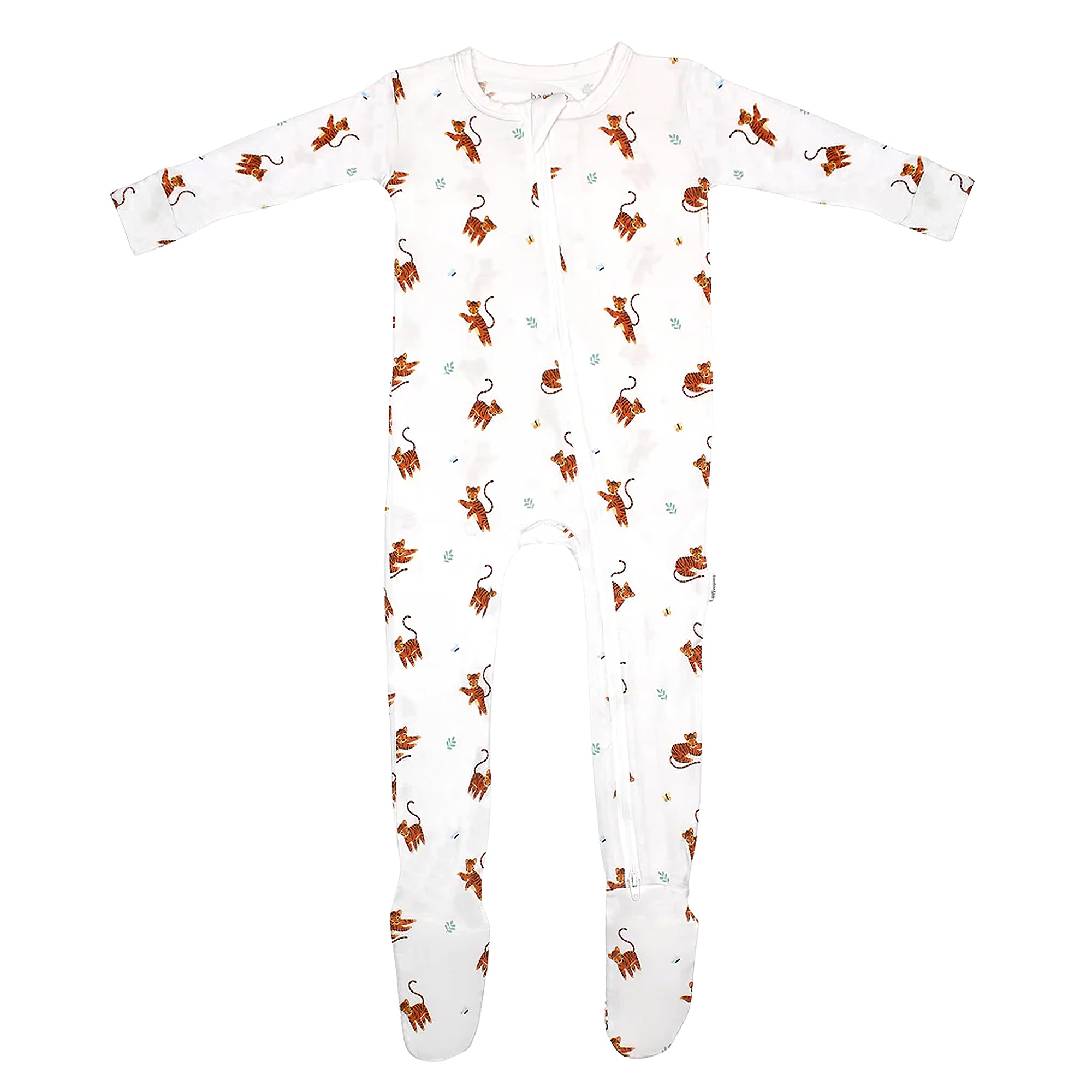Bamboo Little soft baby footie pajamas show off diagonal zipper for easy diaper changes