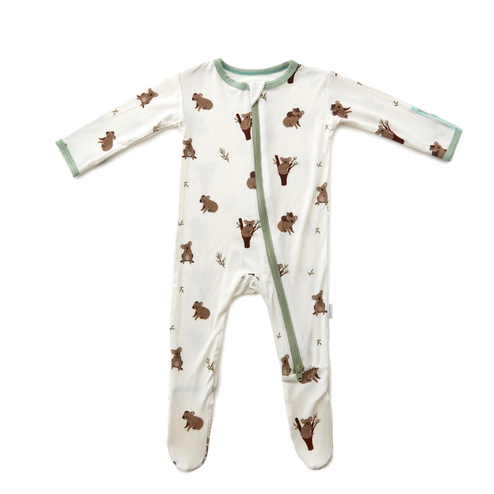Bamboo Little front view of soft baby footie pajamas showing breathable comfort.