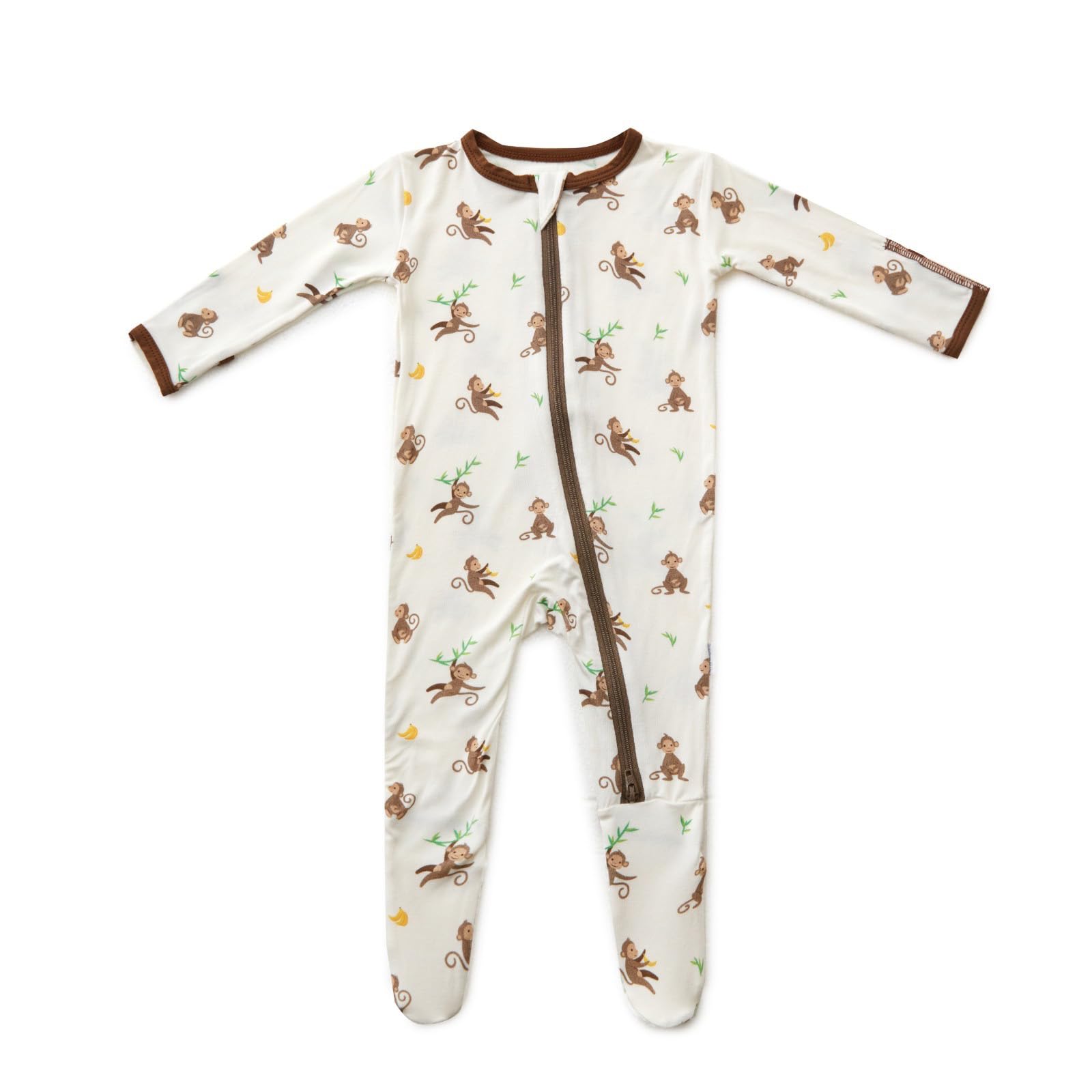 Bamboo Little soft baby footie pajamas front view provide breathable, cozy comfort for naps.