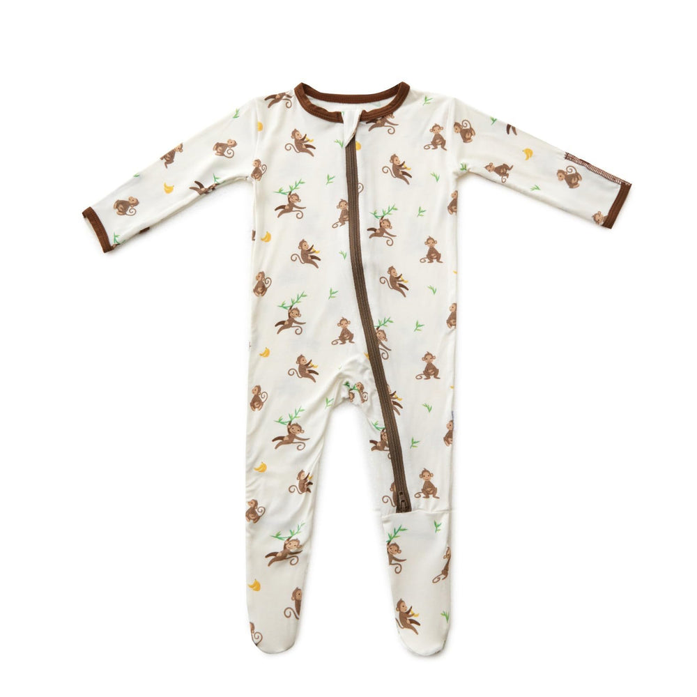 Bamboo Little soft baby footie pajamas front view provide breathable, cozy comfort for naps.