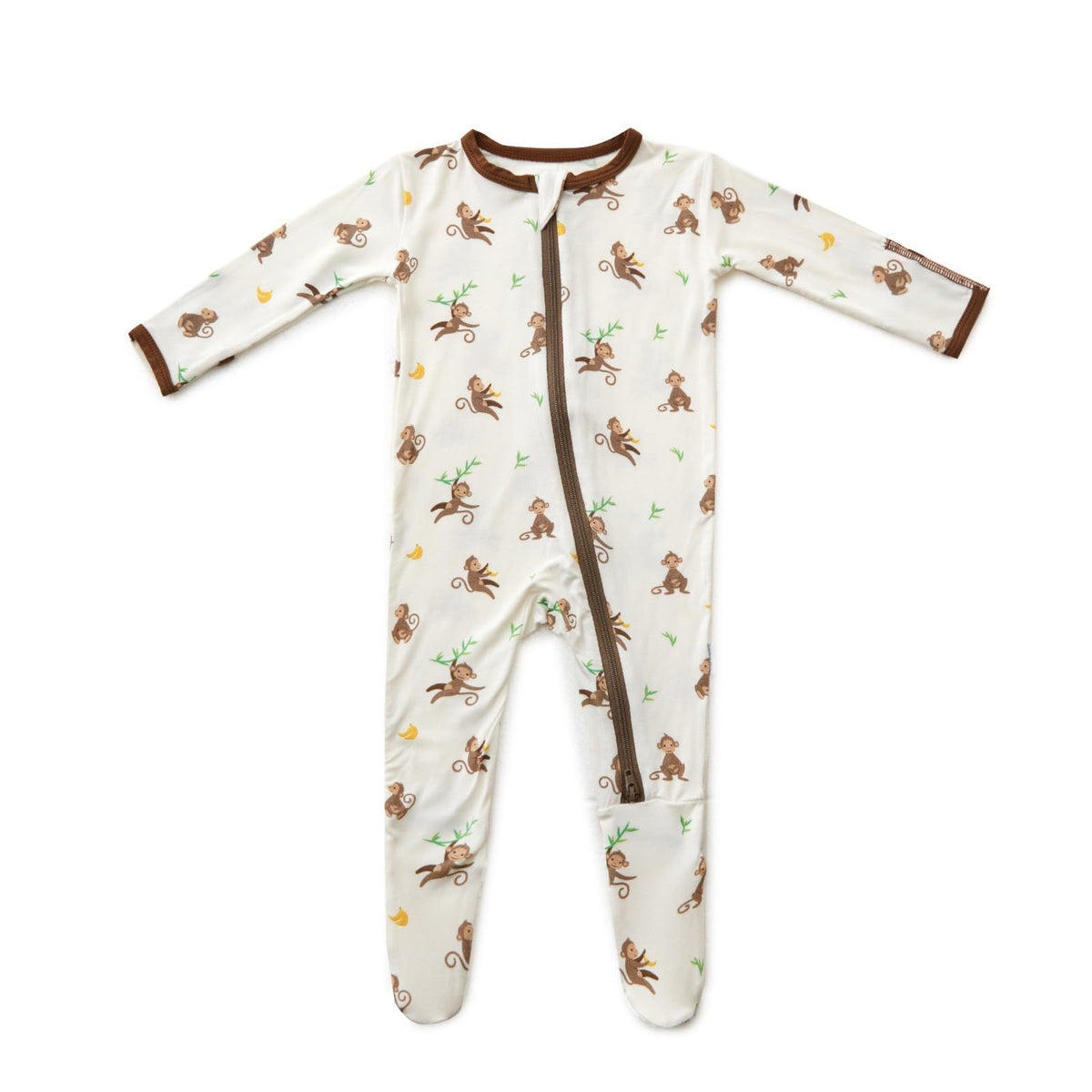 Bamboo Little soft baby footie pajamas front view provide breathable, cozy comfort for naps.