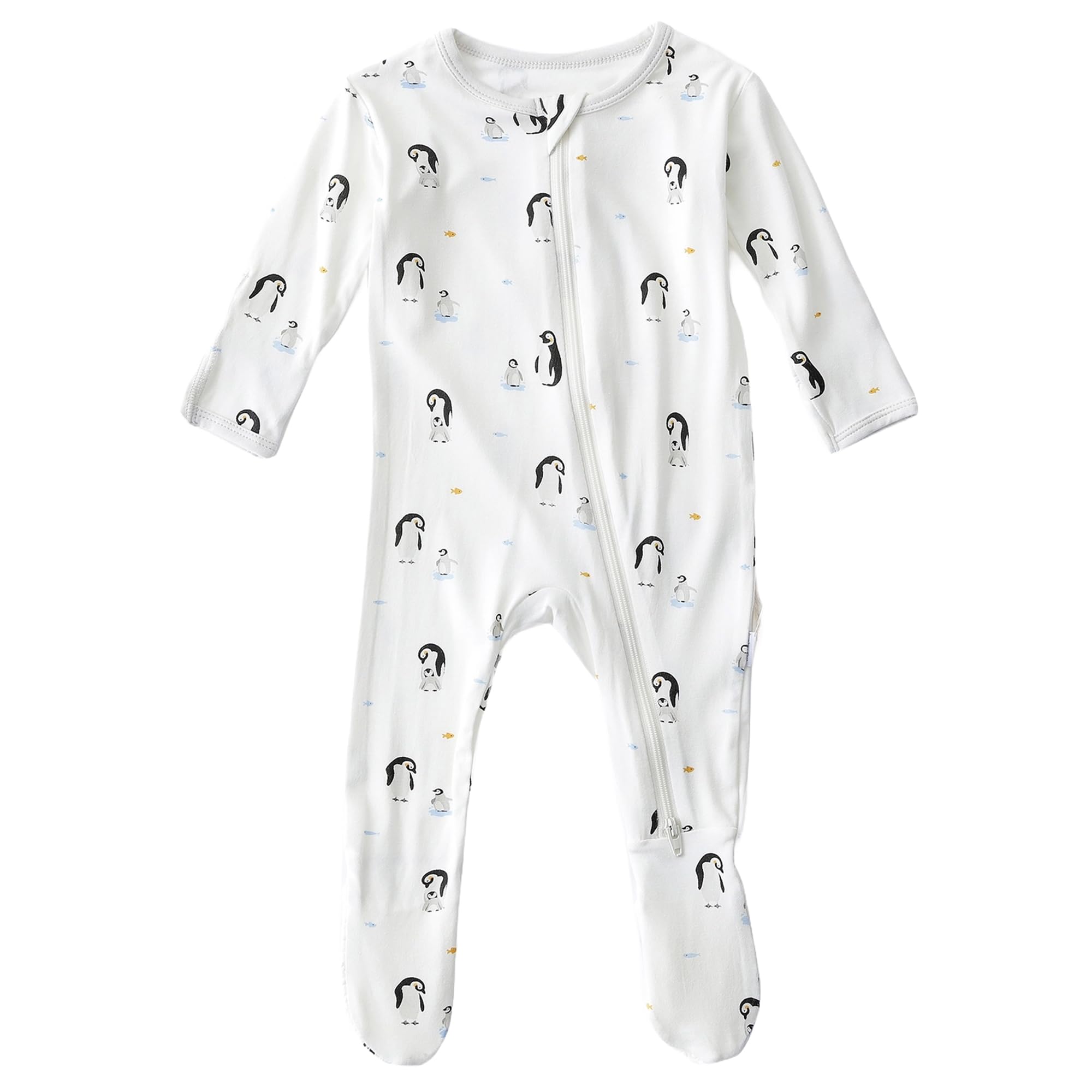 Bamboo Little soft baby footie penguin front view shows breathable comfort for newborns.