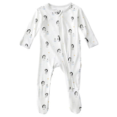 Bamboo Little soft baby footie penguin front view shows breathable comfort for newborns.